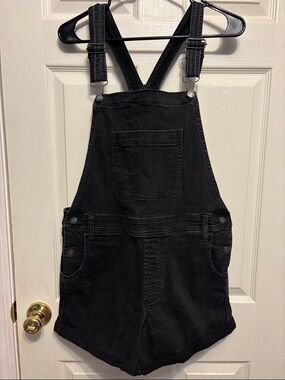 Black Denim Short Overalls